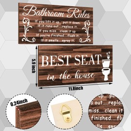 2 Pieces Funny Bathroom Wall Decor Sign Farmhouse Bathroom Rule Wall Art Toilet Rustic Bathroom Decoration Best Seat Wooden Sign (Retro Style)