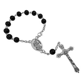 TALISMAN4U Saint Christopher Medal Car Rosary for Rearview Mirror Glass Beads Catholic One Decade Auto Rosary for Women Men Religious Gift (Black Beads)