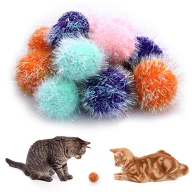 cobee Large Cat Sparkle Ball Toys, 12 Pieces 2 Inch Cat Pom poms Ball Furry Cat Toy Balls Kitten Pompom Ball Interactive Play Toy for Indoor Cat Kitten