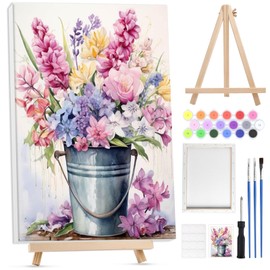 Lxmsja Paint by Numbers Flower Adults with Frame, Painting by Numbers Flowers with Wooden Easel, DIY Set Adults with Brushes and Acrylic Paints, Hand Painted Oil Painting Canvas for Home Decor, 20 x