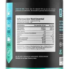NADH 20 mg de 180 cápsulas, con Citrato de Magnesio, Colágeno y Vitamina C. NADH B Life