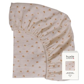 Huxie Mini Crib Sheets – Organic Cotton Muslin Fitted Crib Sheet – Fitted for Pack and Play 24" x 38" Ultra-Soft and Breathable (Rainbows)