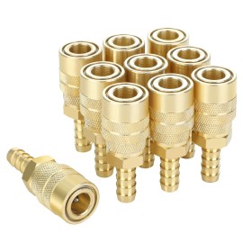 Joroy Air Coupler with 3/8 Hose Barb, Industrial M-Type, 1/4 Inch Body Size, Brass Mat