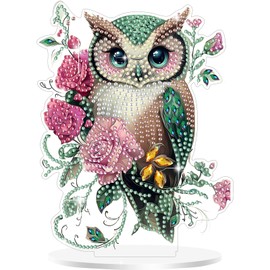 Owl Diamond Painting Desktop Ornament, 5D Diamond Art Kit for Adults, Crystal Diamond Gem Art Tabletop Ornaments Double Sided, Stand Up Diamonds Painting Crafts for Home Decor, Box Package