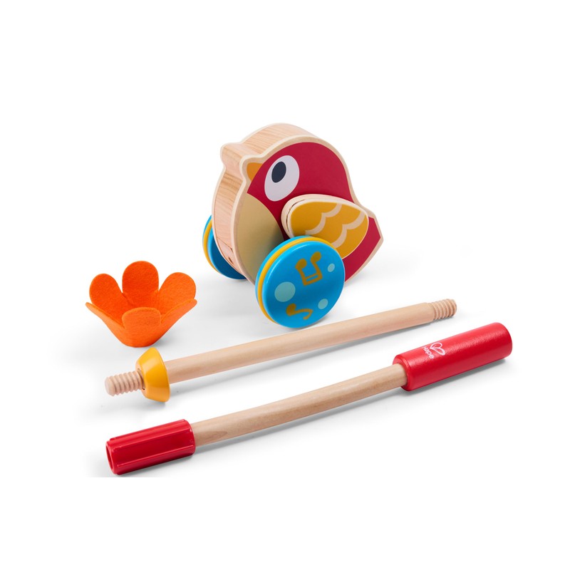 Hape - Uccellino Trainabile Spingi&Tira - Pappagallino in legno con
