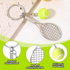 Metal Tennis Racket Key Ring Tennis Balls Key Ring Mini Tennis Accessories Cute Tennis Racket Key Ring Sports Keyring Metal for Tennis Gifts Women Men, yellow, S