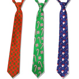HOWAF 3pcs Christmas Tie for Adults Men Boys, Novelty Ties Christmas Tree Candy Cane Santa Claus Festival Tie Xmas Party Necktie for Christmas Mens Gift, One Size