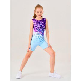 Haloumoning Girls Gymnastics Leotards with Shorts Kids Sparkly Dance Unitards Mermaid Athletic Biketards 3-10 Years