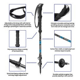 Cascade Mountain Tech Trekking Poles - Carbon Fiber Walking or Hiking Sticks with Quick Adjustable Locks (Set of 2)