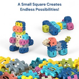 tinifie DIY Blocks Explorer Series, 110 Piece STEM Puzzle with Interlocking Cubes, Numbers & Symbols, Space Helmet Storage Container, Educational Building Toy for Creativity & Cognition, Ages 3+