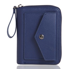 ANBENEED Women Small Envelope Leather Wallet RFID Blocking Bifold Wristlet Zipper Wallets For Women With ID Window Coin Pocket (AS-navy blue)