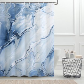 Ruelvth Blue Shower Curtain, Ombre Blue Marble Shower Curtain for Bathroom Modern Aesthetic Waterproof Fabric Shower Curtain Set with Hooks, 72x72 Inch