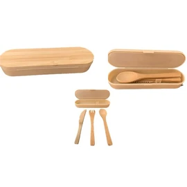 Juego de cubiertos 3 piezas plástico con tapa estilo bambú