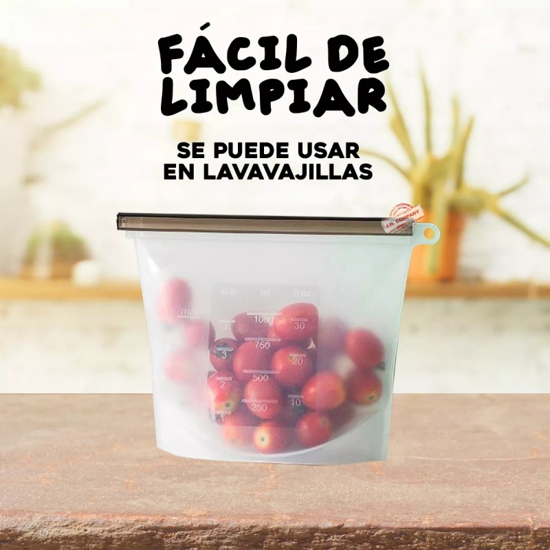 J.H. Company Bolsa Silicon Reusable Antiderrames Herméticas 1500 Ml