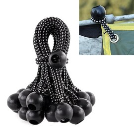 Cuerda elástica de bola, 4 mm de grosor, esistentes y pesadas de 6 pulgadas, resistente, bolas elásticas, para camping, toldo, lona, correas, tienda, carga,postes y cables,25 piezas (Negro y blanco)