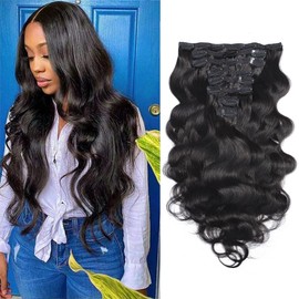 Adette Human Hair Body Wave Clip In Hair Extensions 24 Inch for Black Women 8Pcs 18 Clips