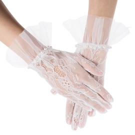 Telooco Tea Party Gloves for Women White Short Pearl Lace Gloves for Women Suitable for Women'S Glove for Weddings, Opera Tea Parties and Other Formal Occasions