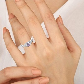 YL Celtic Ring 925 Sterling Silver 12 Birthstone Cubic Zirconia Solitaire Ring, Engagement, Wedding Ring for Brides, Women, Alexandrite