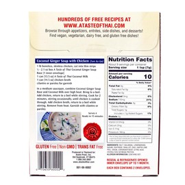 A Taste of Thai Coconut Ginger Soup Base – Authentic & Natural Ready-to-Use Thai Soup Mix – Non‑GMO & Gluten‑Free –Creamy, Aromatic Flavor for Tom Kha Gai, Curries, Soups & Stews – 2.1 oz (Pack of 12)