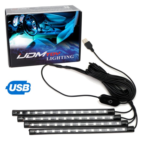 iJDMTOY 4pc 5-Inch 36-SMD LED Ambient Styling Lighting Kit As Car Interior Decoration, Powered From Car 5V USB Socket, Ice Blue