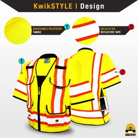 KwikSafety - Charlotte, NC - GODFATHER Class 3 Safety Vest [CUSHIONED COLLAR] ANSI OSHA High Visibility 9 Pockets Reflective Heavy Duty Mesh Vis Construction Industrial Surveyor Men/Yellow Small