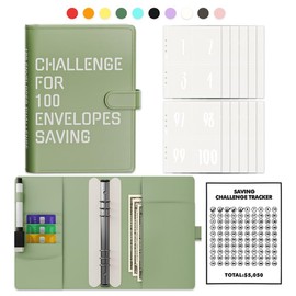 100 Envelopes Money Saving Challenge Binder Budget Planner, Budget Book With Cash Savings Challenge, 52 Week Money Binder, 4 Envelopes Per Page, A Total Of 25 Pages:_olive-green
