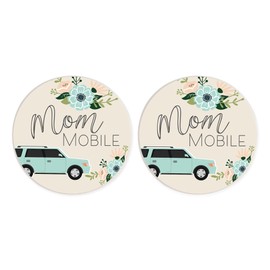 Mom Mobile Floral Blue 2.75 x 2.75 Absorbent Ceramic Car Coasters Pack of 2