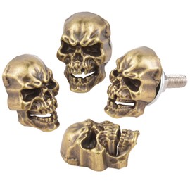 Arenbel Skull License Plate Frame Fasteners Funny Bolts Motorcycle Tag Screws Kit Fit Motorcycle Trucks SUV, Copper