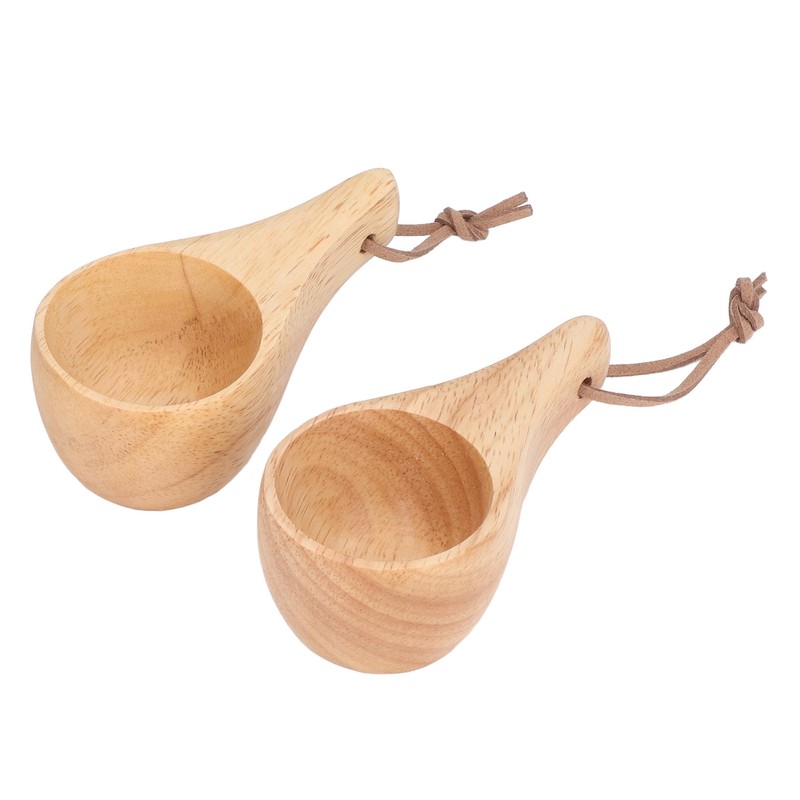 2Pcs Camping Mug Drinking Tea Cup Rubber Wood Mini Portable