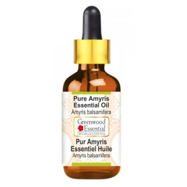 Greenwood Essential Pure Amyris Essential Oil (Amyris balsamifera) with Glass Dropper 100% Natural Therapeutic Grade Steam Distilled for Personal Care 10ml (0.33oz)