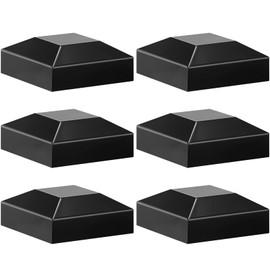 Dunzy Aluminum Fence Post Caps 2" x 2" Black Post Caps Fence Topper Pressure Fit Post Cover for Mailbox Metal Wood Plastic Vinyl Iron Deck Railing(6 Pcs)