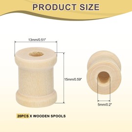 sourcing map 20Pcs Wooden Spools, 0.5 x 0.6 Inches Natural Wood Empty Thread Spools Unfinished Wood Ribbon Spool for Craft Wire Weaving DIY Projects