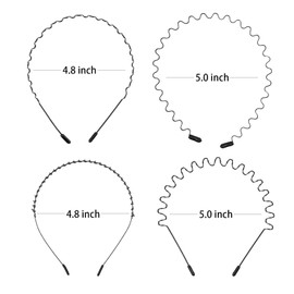 4 Pack Metal Headband Hair Hoop, Black Fashion Wavy Headband for Men, Invisible Sports Tide Simple Style Back Hair Hole for Washing, Makeup, Exercise