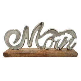 Schriftzug Moin Möwe Dekoschriftzug Mangoholz Aluminium Holz Silber 33x5x16 cm Schild Dekoaufsteller