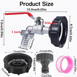 HUFHNWSO Water Tank Accessories 1000 L, Water Butt 1000 Litres, IBC Outlet Tap Tank for Container with Ball Valve 3/4 Inch, Connection Adapter