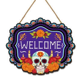 Day of The Dead Decorations Dia De Los Muertos Wooden Door Sign Mexican Sugar Skull Marigolds Floral Decor Day of The Dead Decorations for Home Party