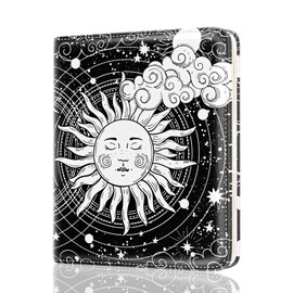 Rouidr Womens Wallet, RFID Small Slim Wallet for Women, Cute Bifold Leather Pocket Credit Card Holder Ladies Mini Purse with Zipper Coin Pocket & ID Window, Abstract Sun