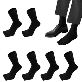 XKAOPUTE Men's 5 Toe Socks, Business, 6 Pair Set, Gentleman, 5 Toe Socks, Cotton, For Sports, Running, Four Seasons, Odor Resistant, Breathable, Durable, Anti-foot, Half Crew Fit, Black 6-Pack