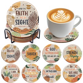 Christian Diamond Art Coasters - 8 Pcs Religious Diamond Painting Coasters Kit for Adult, Bohemian 3D Rhinestone Gem Art DIY Craft Kit for Women