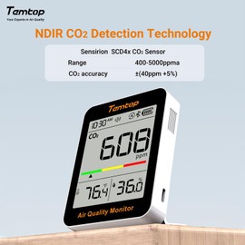 Temtop CO2 Monitor Indoor Air Quality Monitor with BLE App Connectivity, Portable CO2 Meter, CO2, Temperature, Humidity for Home, Office, or School