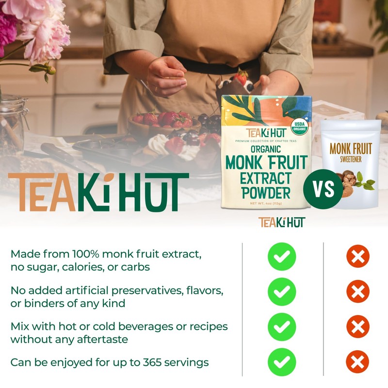 Organic Pure Monk Fruit Sweetener, No Erythritol 4oz, 100% Monk