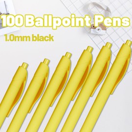 Wiaziert BallPoint Pens, 100 Pack (BLACK Ink),Bulk Pens, Yellow Barrel,Click Pens for Office Home and School, Retractable Ballpoint Pens, Medium Point, 1.00MM (Yellow)