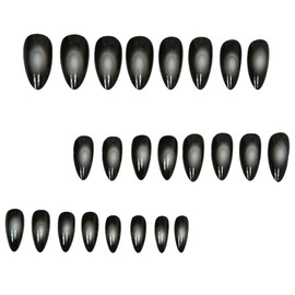 Advanced purple gradient style,Short almond-shaped nails,12 sizes - 24 nail kit with jelly glue + rubbing strips (Black glossy surface,simplicity,White decoration)