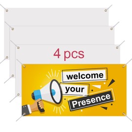 4Pcs Sublimation Banner blank banners to decorate vinyl，2x4 Ft Polyester Oxford Cloth Blank Banner Signs with Hanging Ropes DIY Banner Sign for Business Office Supply for School Wedding Birthday Party