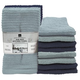Homewear 12 Pack Kitchen Bar Mop Towels – Cotton, 16x19 Super Absorbent Utility Rags & Cleaning Cloths, Dishes, Housekeeping, Toallas De Limpieza – Reusable Machine Washable Towels – Blue/Indigo
