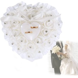 Gfamous Wedding Ring Cushion 18 x 19 cm Cream Flower Wedding Ring Cushion Ring Bearer Cushion Wedding Ring Cushion for Wedding Ceremony Church