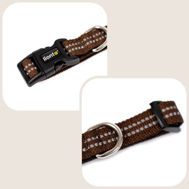 lionto Padded Dog Collar Nylon Reflective Waterproof Adjustable Size XS Brown