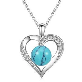 BDL Genuine Turquoise Jewelry for Women-925 Sterling Silver Heart Pendant Necklaces Gifts for Her,Vintage Concert Festival Accessories for Anniversaries/Mother's Day/Christmas