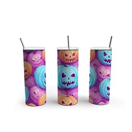 TeesAndTankYou Jack O Lantern Skinny Tumbler 20oz Travel Coffee with Lid and Straw Stainless Steel Insulated Hot or Cold