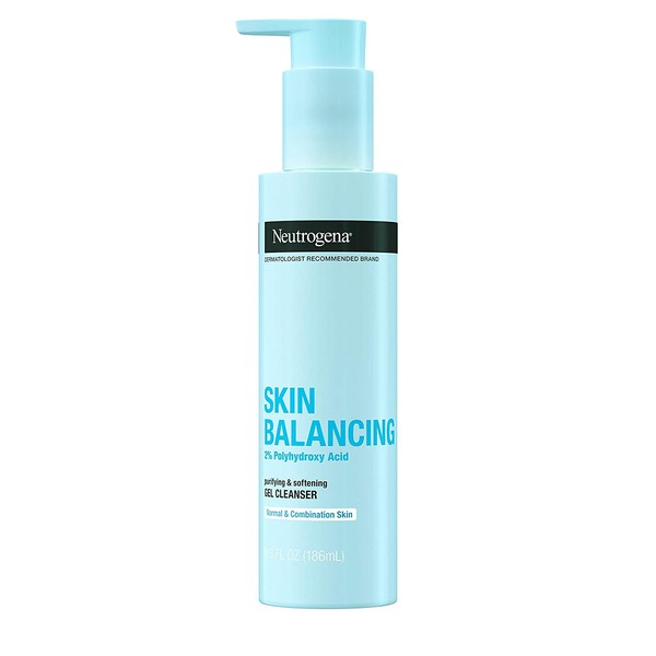 Neutrogena Skin Balancing Purifying Gel Cleanser with 2% Polyhydroxy Acid (PHA), Softening Face Wash for Normal & Combo Skin, Paraben-Free, Soap-Free, Sulfate-Free, 6.3 oz